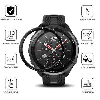 Pack of 2 Garmin Forerunner 965 watch screen protectors by That Watch Shop, clear protective covers for smartwatch screens.