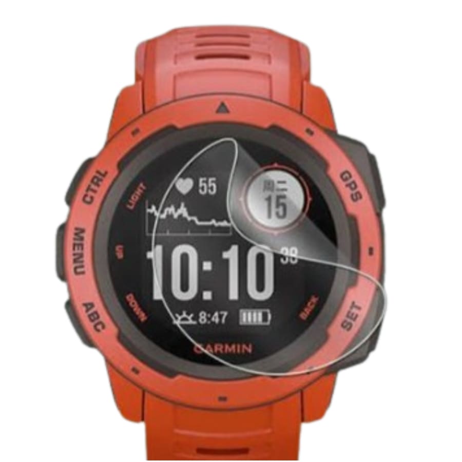 Hydrogel screen protector for Garmin Instinct 2X Solar watch, pack of 6, showing protective film on smartwatch screen.