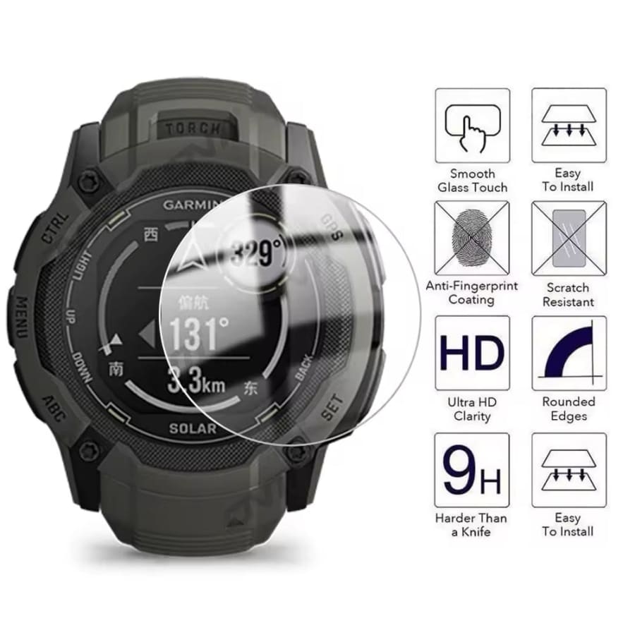 Pack of two Garmin Instinct 2X Solar watch screen protectors by That Watch Shop, clear and protective for outdoor durability.