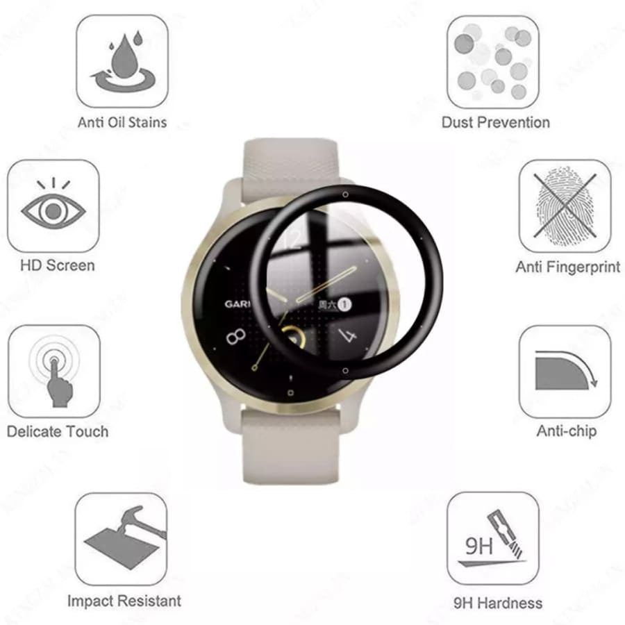 Pack of two Garmin Venu 2S screen protectors from That Watch Shop, clear watch screen protectors for Garmin Venu 2S smartwatch.