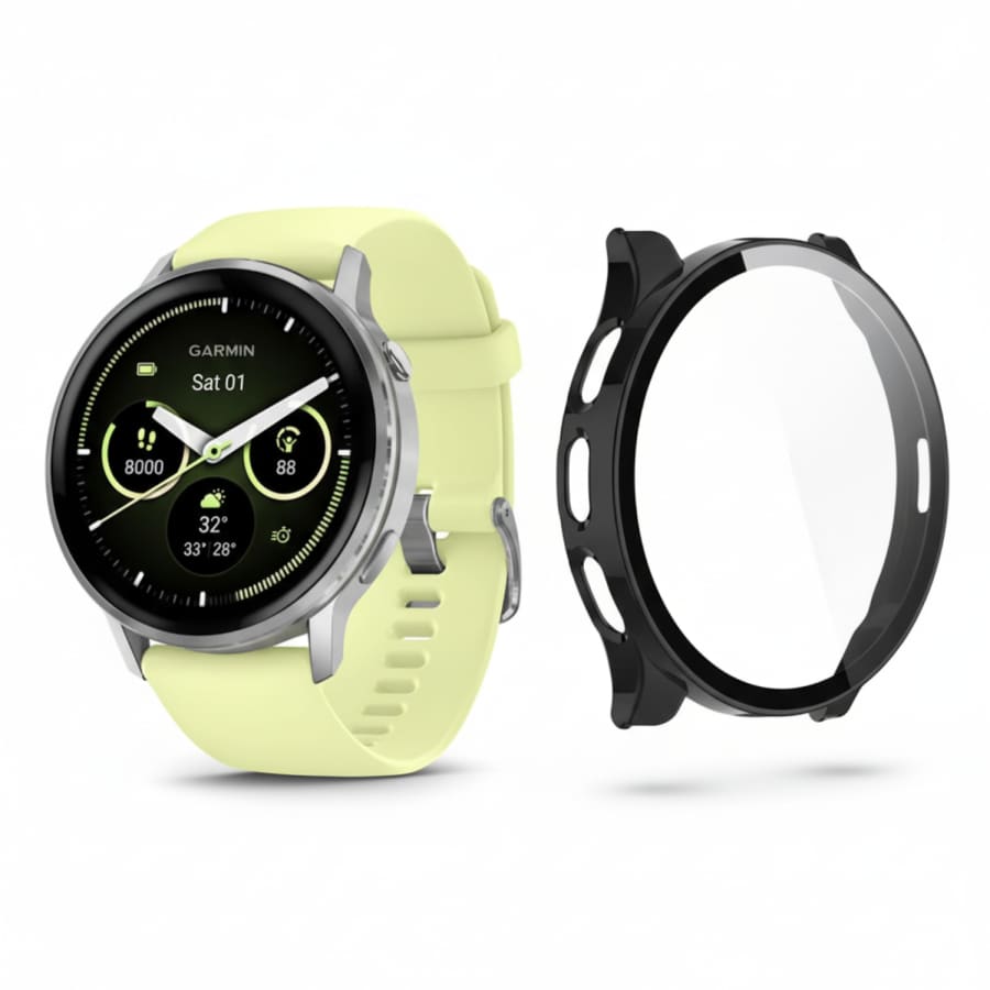 Black protective case for Garmin Venu 4 45mm watch, designed to safeguard the screen from scratches and impacts.