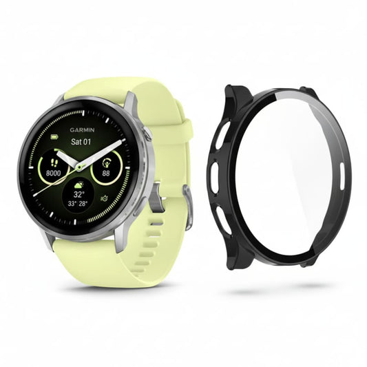 Black protective case for Garmin Venu 4 45mm watch, designed to safeguard the screen from scratches and impacts.