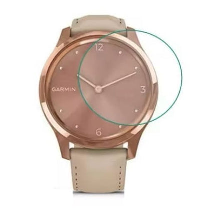 Hydrogel screen protectors for Garmin Vivomove Luxe watch, pack of 6, showing transparent, flexible protective layers on smartwatch display.