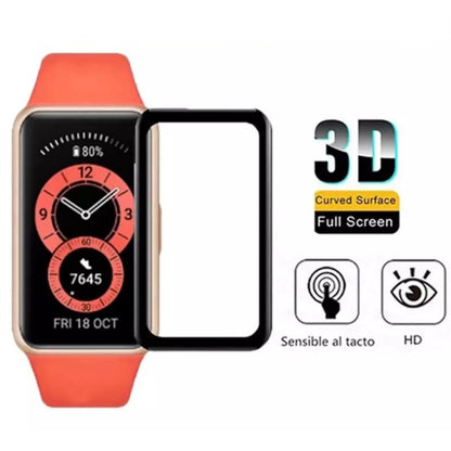 Two Huawei Band 6 screen protectors in clear plastic packaging, designed to safeguard the smartwatch display.