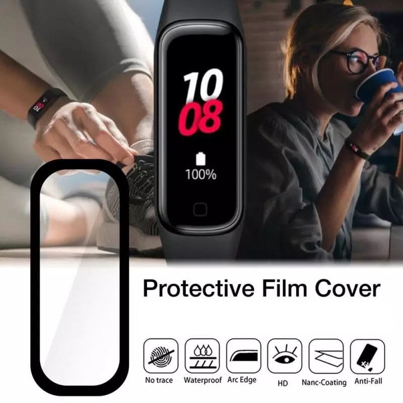 Two Samsung Galaxy Fit 2 screen protectors by That Watch Shop, designed to safeguard the watch display from scratches and damage.