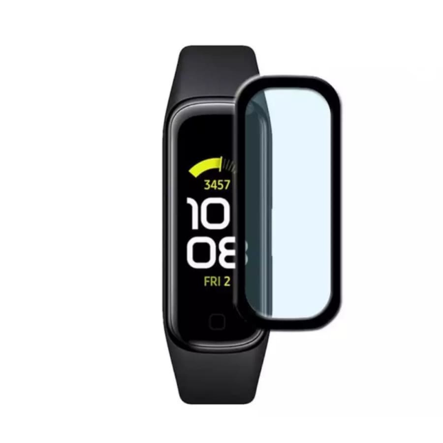 Two Samsung Galaxy Fit 2 watch screen protectors by That Watch Shop, showcasing clear, protective covers for the smartwatch display.