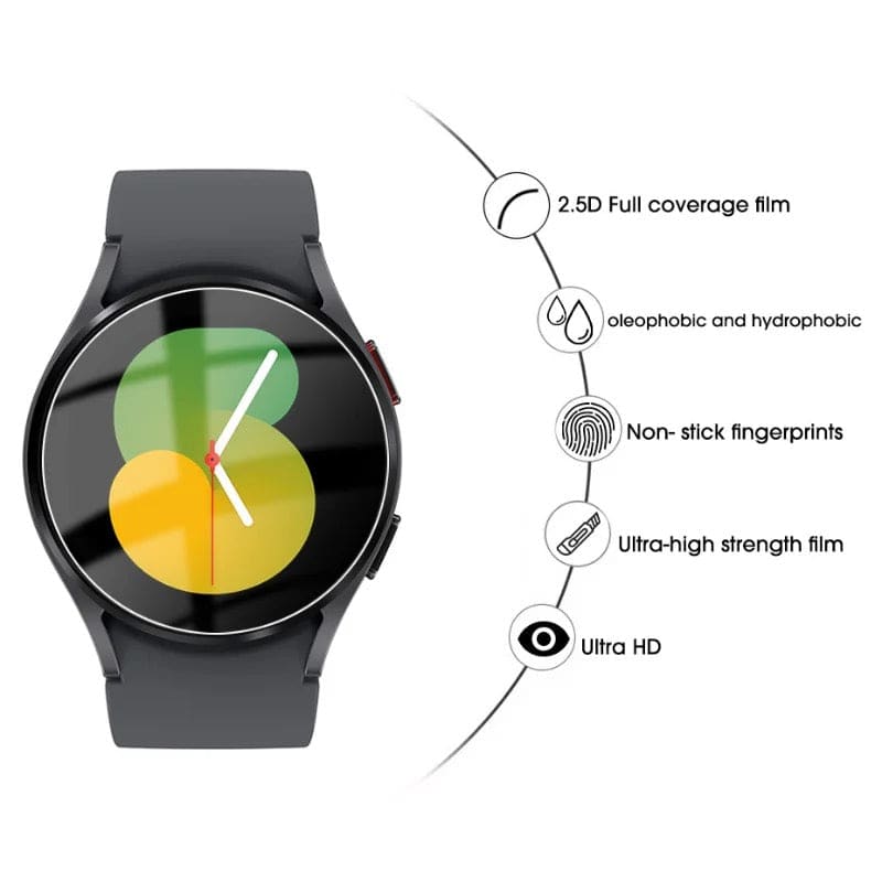 Pair of Samsung Galaxy Watch 5 40mm screen protectors by That Watch Shop, designed to shield the watch display from scratches and impacts.