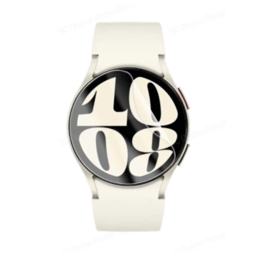 Hydrogel screen protectors for Samsung Galaxy Watch 6 44mm, pack of 6, showing clear, flexible protectors on smartwatch screens.