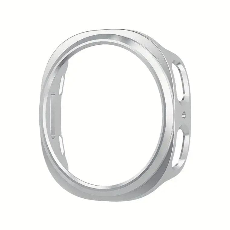 Silver protective case for Samsung Galaxy Watch 8 (44mm) with screen protector, designed to shield and enhance the watch's durability.