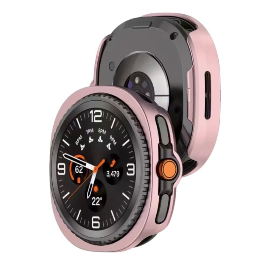 Pink protective case for Samsung Galaxy Watch 8 Classic, designed to shield the watch screen from scratches and impacts.
