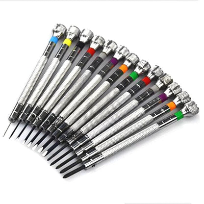 13-piece precision screwdriver set for watch repair, featuring professional watch tools from That Watch Shop.