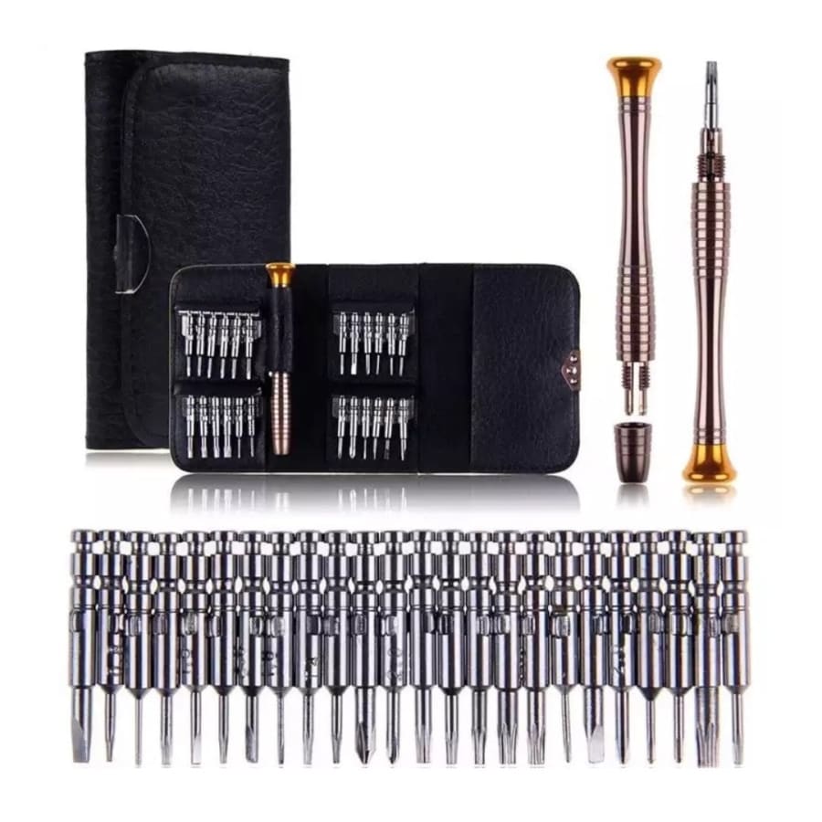 Set of 25 mini precision screwdrivers for watch repair, featuring small, detailed watch tools from That Watch Shop.