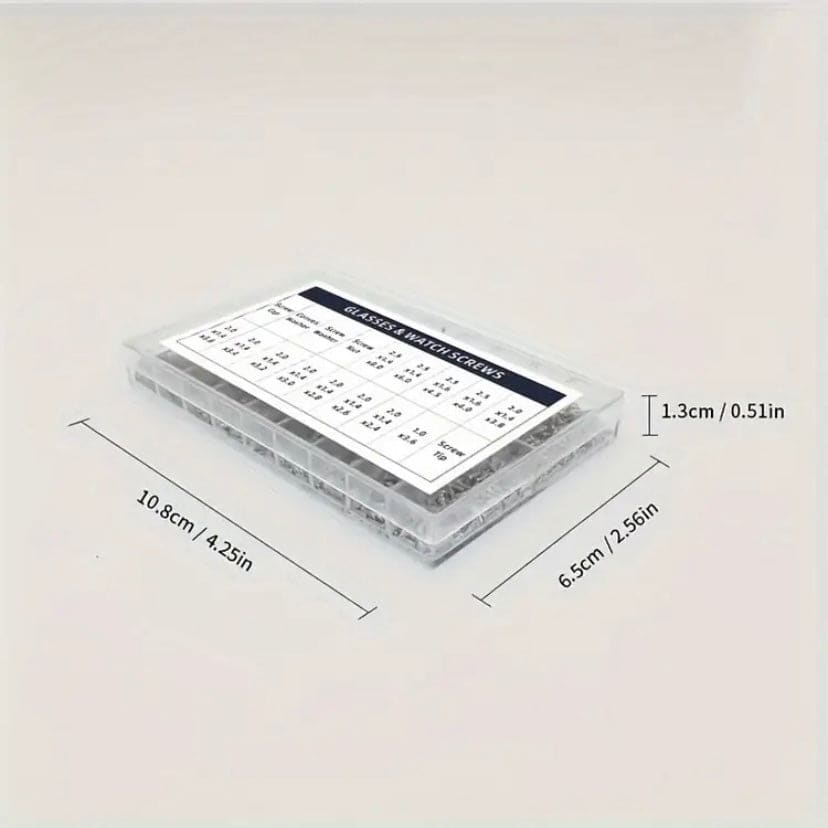 Assorted watch, sunglasses, and electronics screws in a set of 1,000, designed for watch repair and electronic device maintenance.