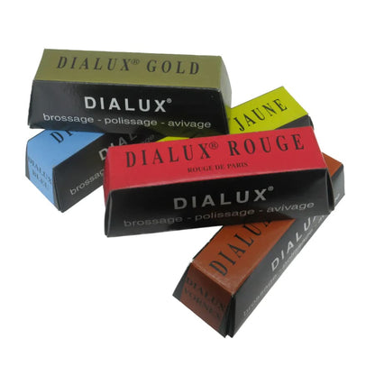 Blue Dialux polishing compounds for watch tools, used for refining and polishing watch components by That Watch Shop.