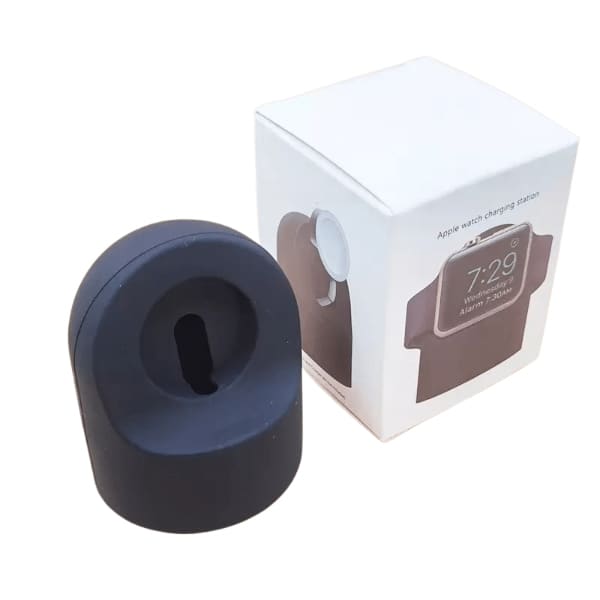 Black Apple Watch charging stand by That Watch Shop, compatible with various Apple Watch models, available in six colors.