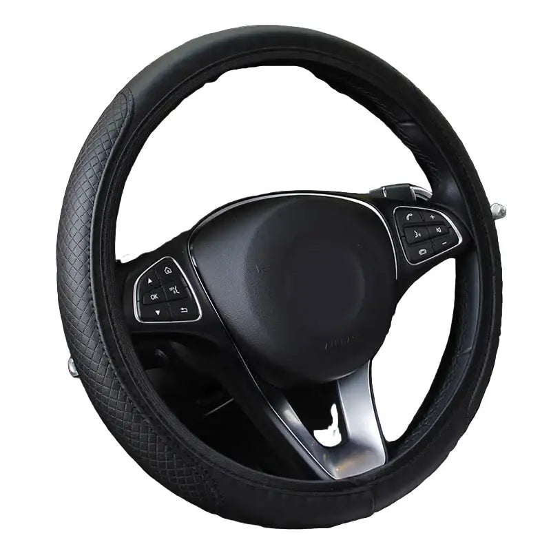 Universal 37/38cm Non-Slip Embossed Leather Car Steering Wheel Cover (3 colours available) Habicare
