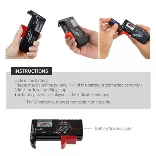 Universal Battery Tester For AA, 9V, Button Type Batteries 9eight5