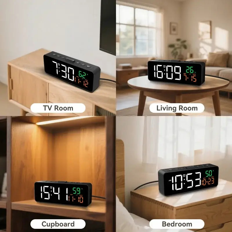 USB Digital Alarm Clock – TEMP & Date Display with 5-Level Brightness Habicare