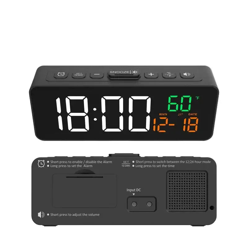 USB Digital Alarm Clock – TEMP & Date Display with 5-Level Brightness Habicare