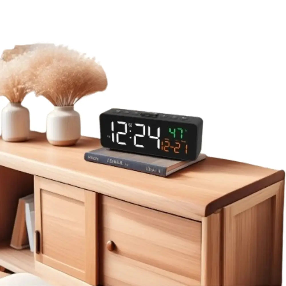 USB Digital Alarm Clock – TEMP & Date Display with 5-Level Brightness Habicare
