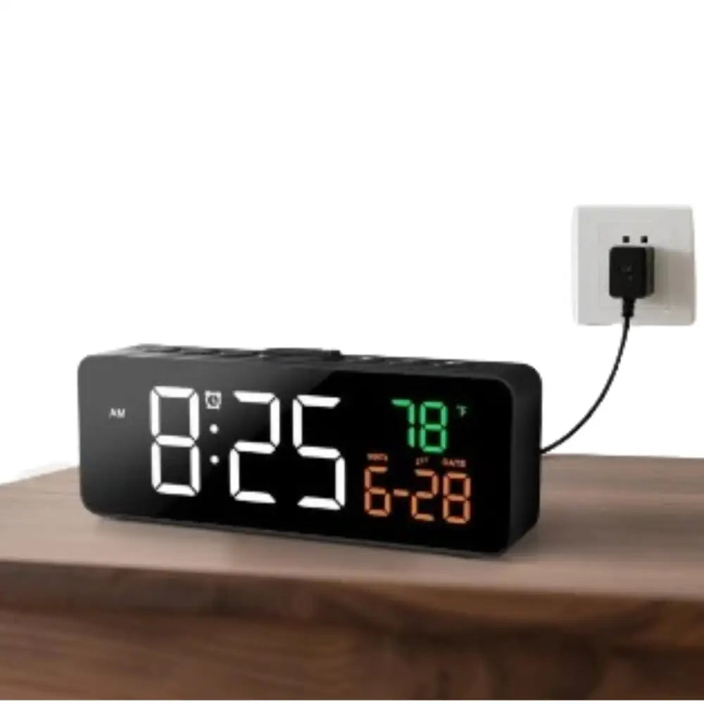 USB Digital Alarm Clock – TEMP & Date Display with 5-Level Brightness Habicare