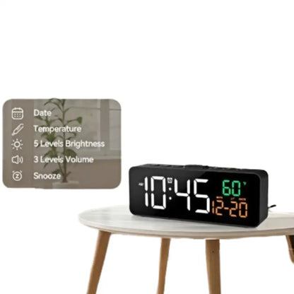 USB Digital Alarm Clock – TEMP & Date Display with 5-Level Brightness Habicare