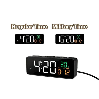 USB Digital Alarm Clock – TEMP & Date Display with 5-Level Brightness Habicare