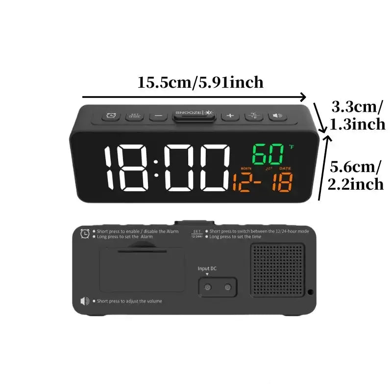 USB Digital Alarm Clock – TEMP & Date Display with 5-Level Brightness Habicare