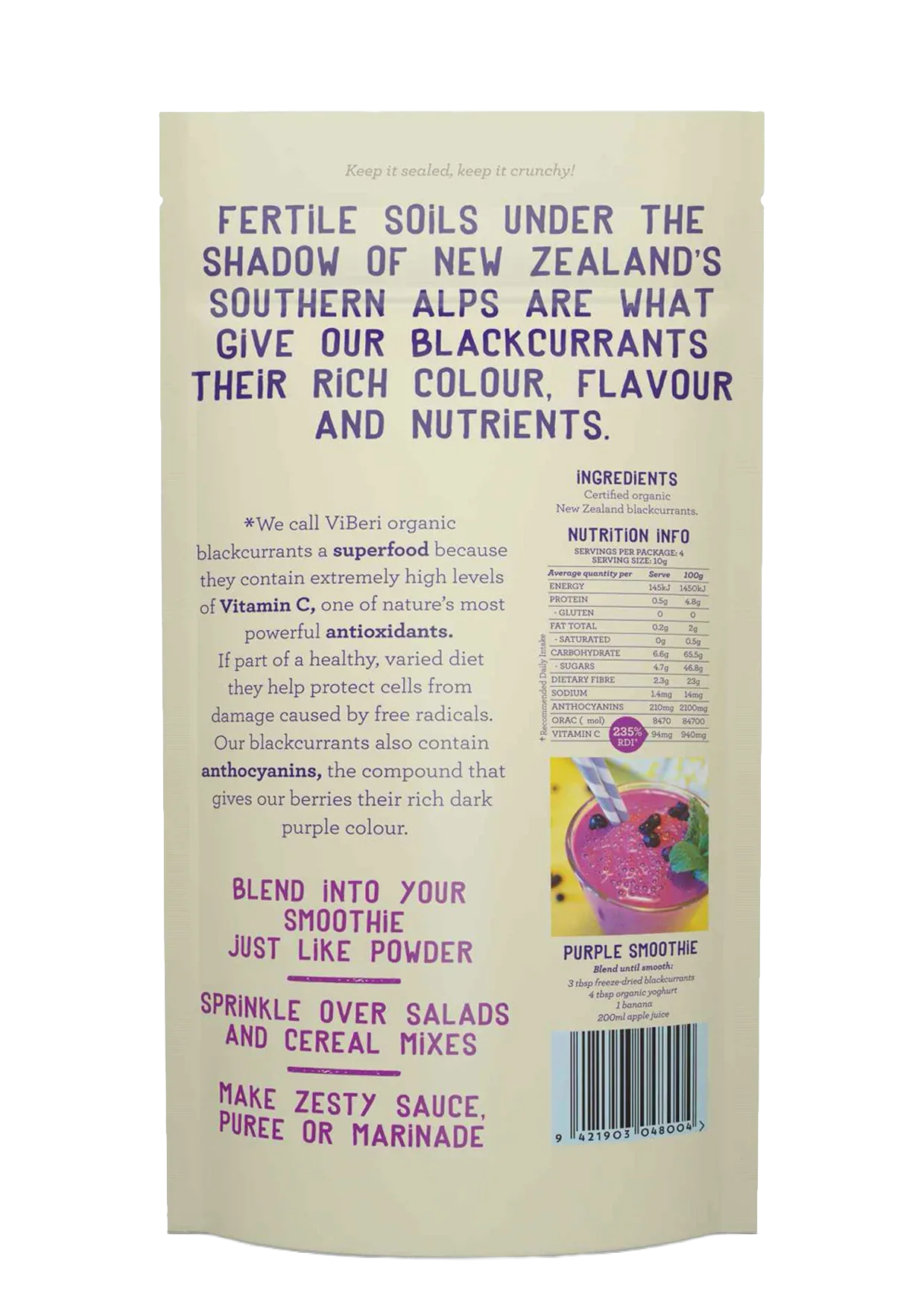 Freeze Dried Organic Blackcurrants 40g