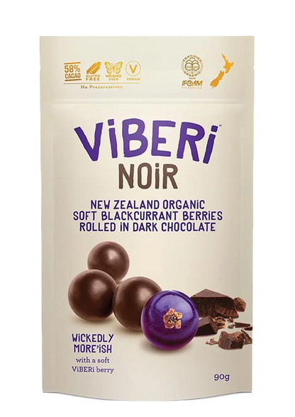 NOiR 58% Organic Dark Chocolate Rolled Blackcurrants 90g