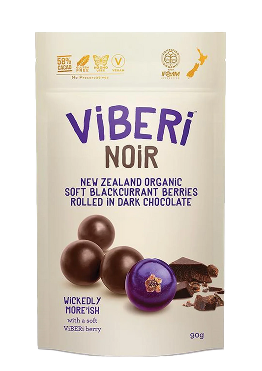NOiR 58% Organic Dark Chocolate Rolled Blackcurrants 90g