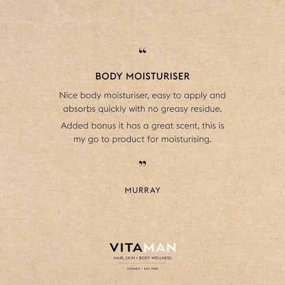 VITAMAN Australia body moisturizer in a sleek pump bottle, designed to hydrate and nourish skin.