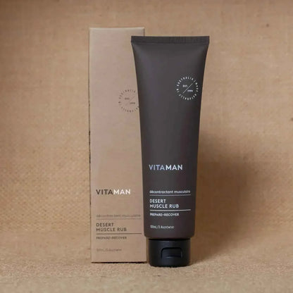 VITAMAN Australia Desert Muscle Rub for Men, a body grooming product with natural ingredients for muscle relief and skin care.