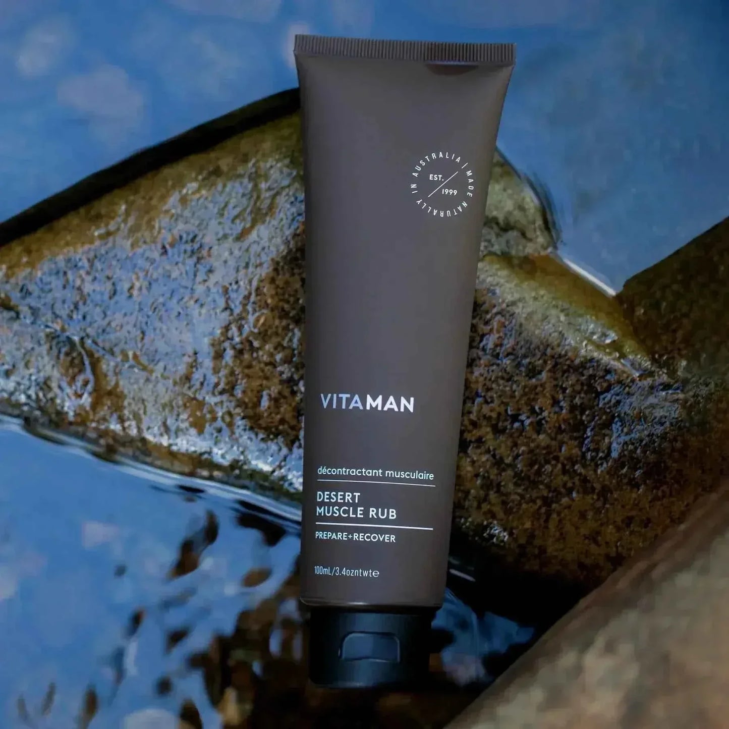 VITAMAN Australia Desert Muscle Rub for Men, a body grooming product with natural ingredients, designed to soothe and refresh men's skin.
