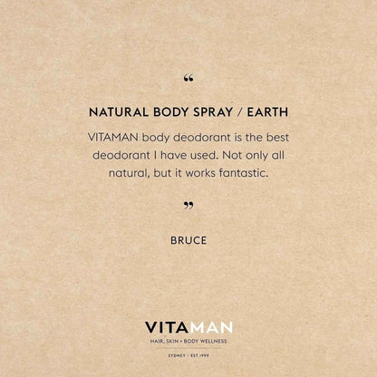 VITAMAN Australia Natural Body Spray Earth 100ml bottle, featuring a sleek design and earthy-colored label.