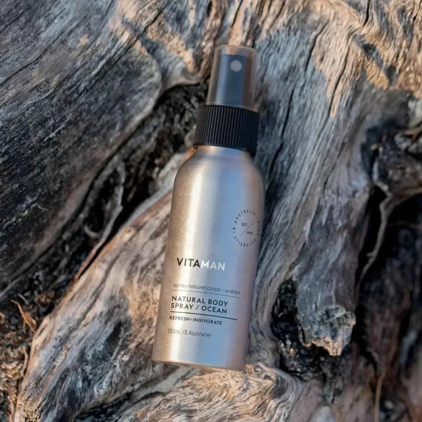 VITAMAN Australia Natural Ocean Body Spray 100ml, fresh and invigorating scent, spray bottle with blue and white design.