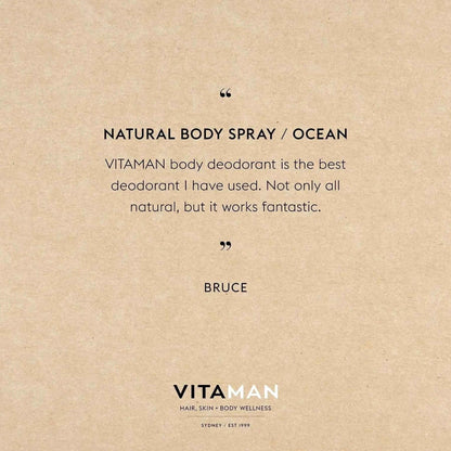 VITAMAN Australia Natural Ocean Body Spray 100ml, fresh and invigorating scent, spray bottle with blue ocean-themed design