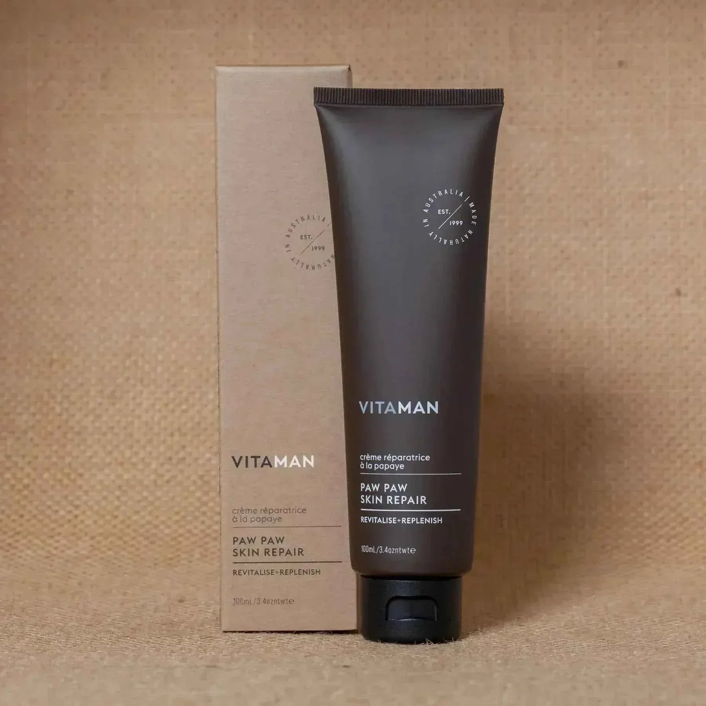 VITAMAN Australia Paw Paw Skin Repair Creme in 100ml tube, body skincare product for soothing and repairing skin.