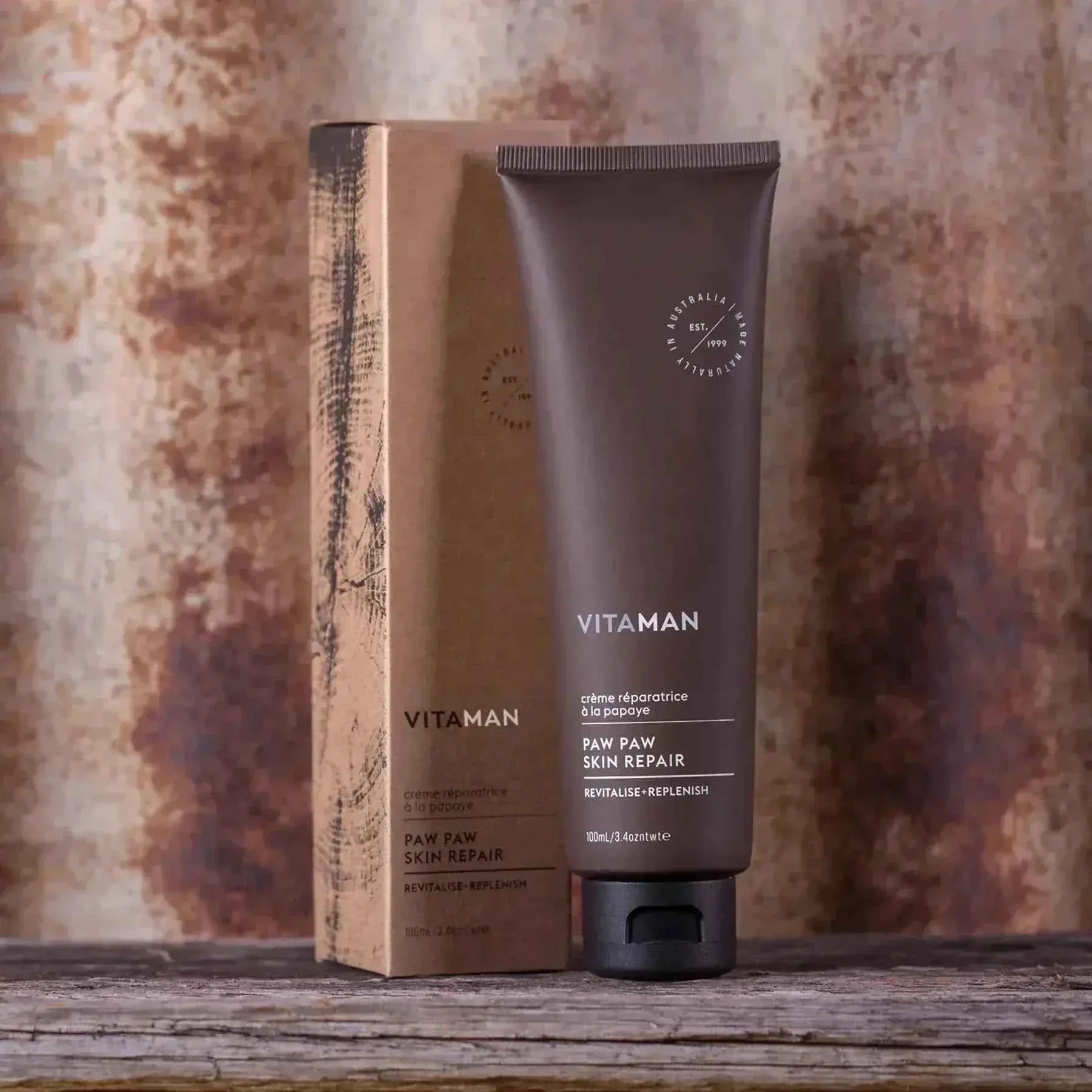 VITAMAN Australia Paw Paw Skin Repair Creme 100ml for body, moisturizing and soothing damaged skin with natural ingredients.