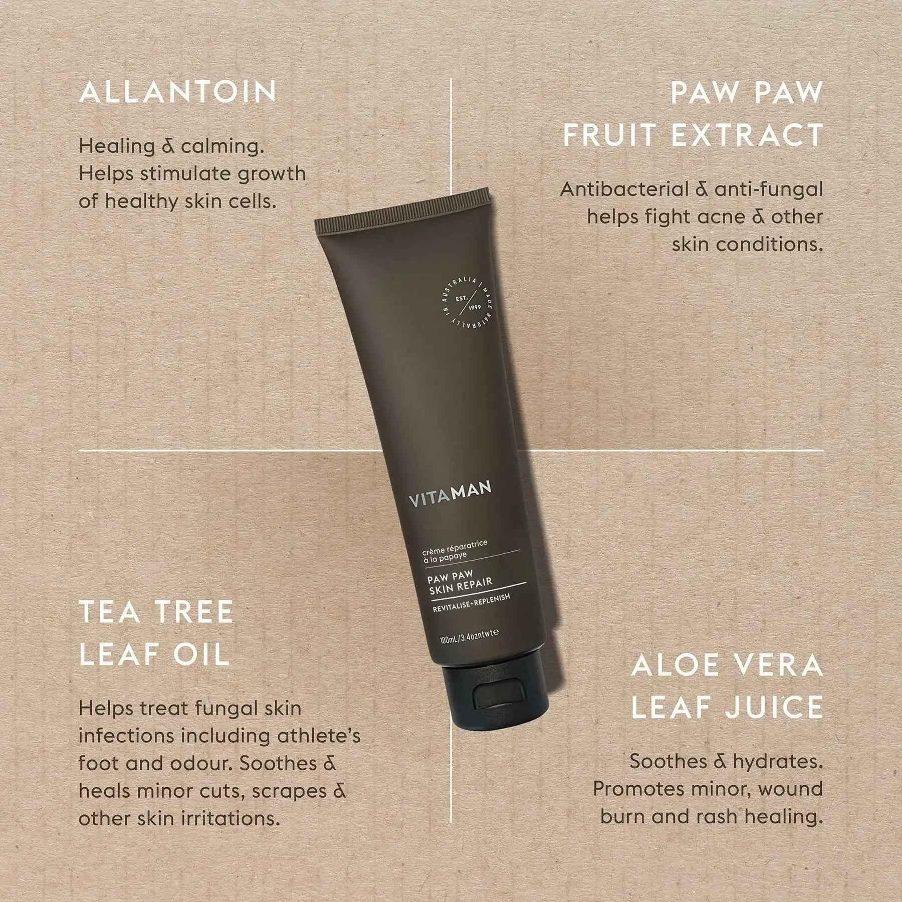 VITAMAN Australia Paw Paw Skin Repair Creme in a 100ml tube, designed for body skin care and repair.