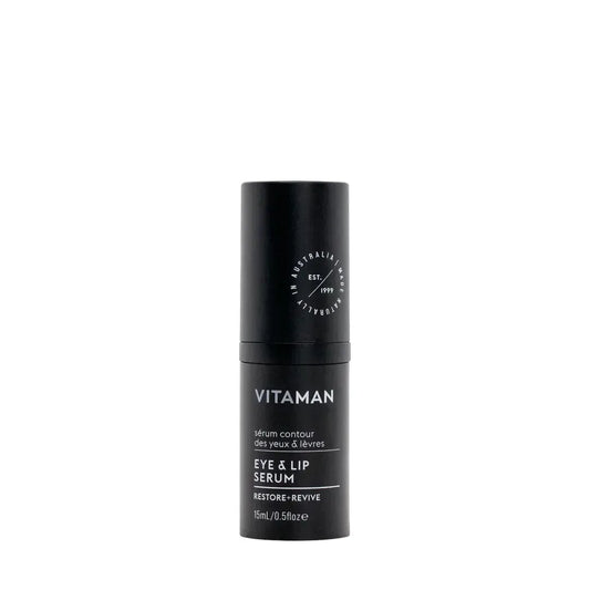 VITAMAN Australia face eye and lip serum bottle, showcasing the skincare product for hydration and rejuvenation.