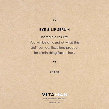 VITAMAN Australia Eye and Lip Serum for face, showing the serum bottle with a sleek design and clear labeling.