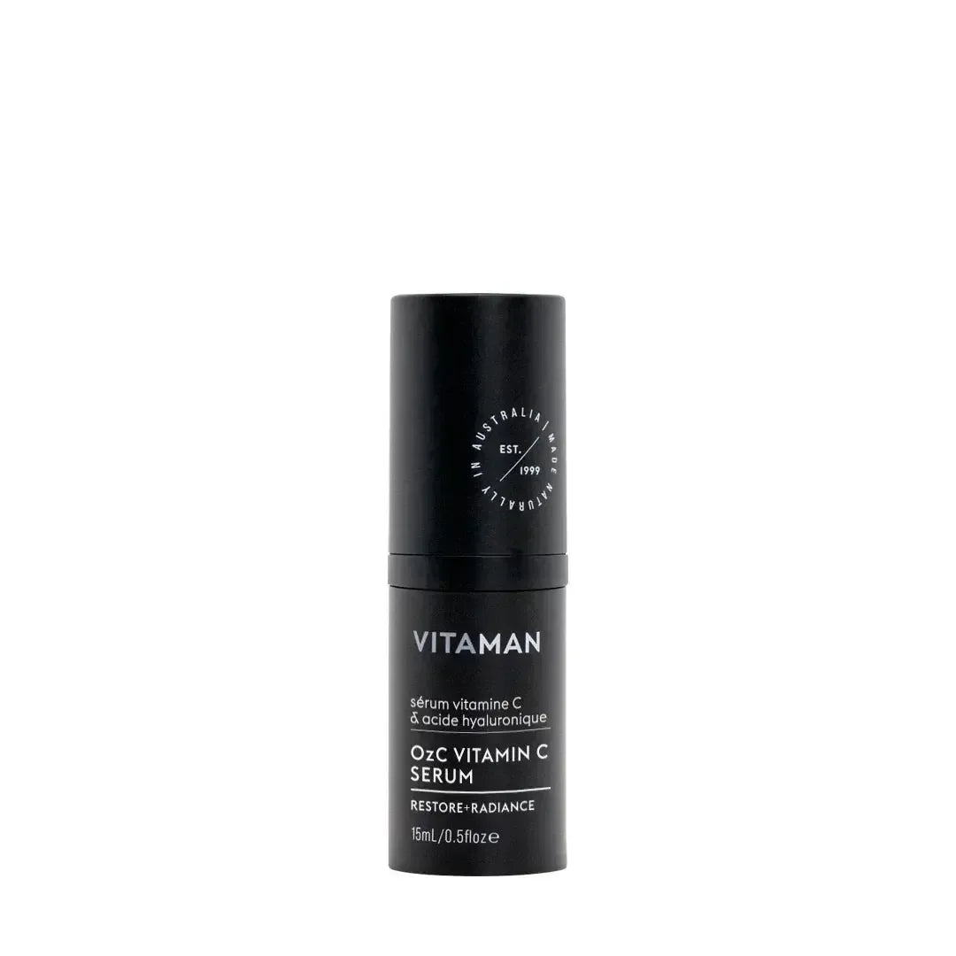 VITAMAN Australia OzC Vitamin C Serum 15ml for face, clear glass bottle with dropper, skincare product for brightening and revitalizing skin