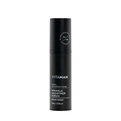 VITAMAN Australia wrinkle smoother serum for face, 30ml bottle with sleek packaging and clear, smooth serum inside.