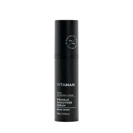 VITAMAN Australia wrinkle smoother serum for face, 30ml bottle with sleek packaging and clear, smooth serum inside.