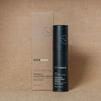 VITAMAN Australia wrinkle smoother serum for face, 30ml bottle with sleek packaging and applicator for reducing fine lines.