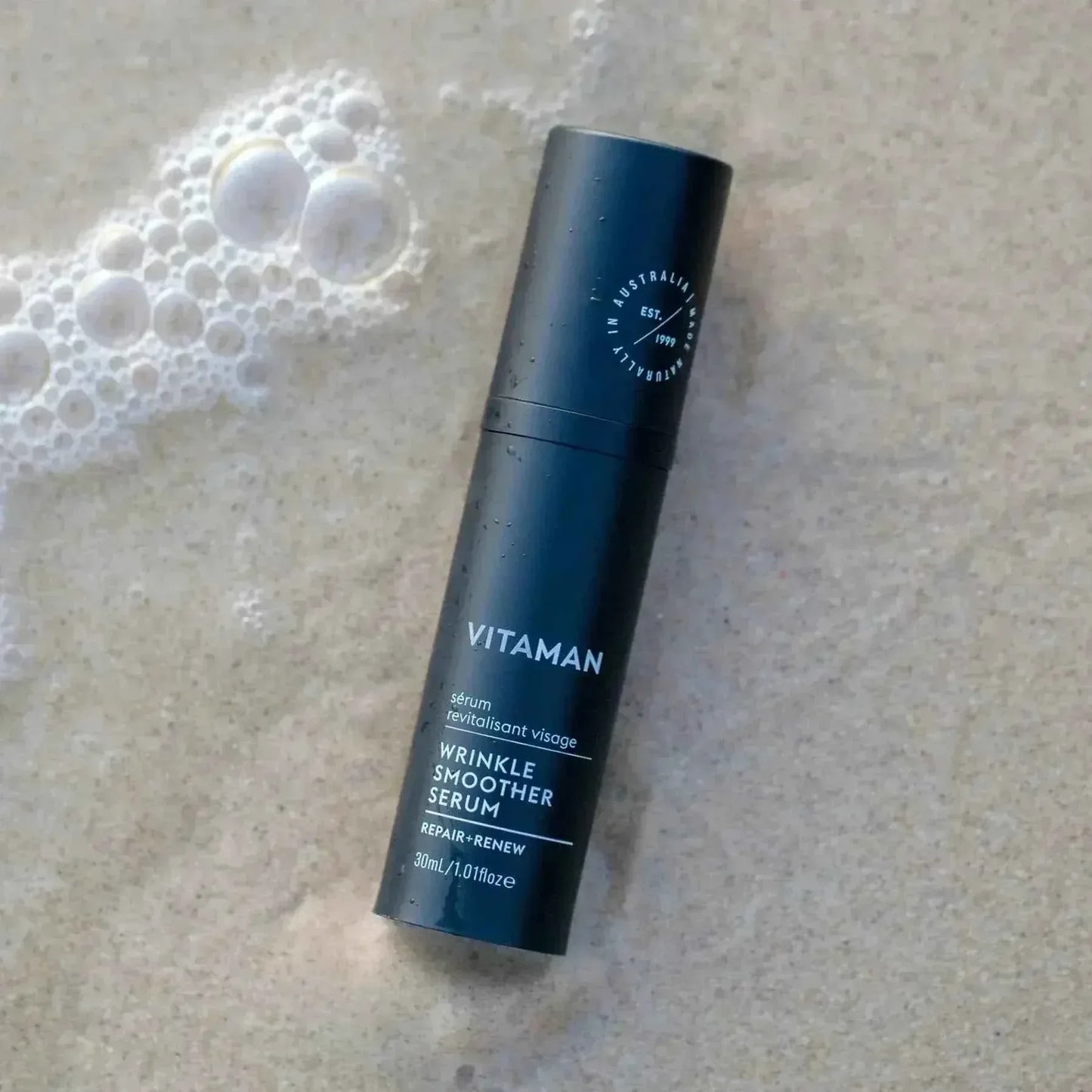 VITAMAN Australia Wrinkle Smoother Serum for face, 30ml bottle with clear packaging and applicator wand.