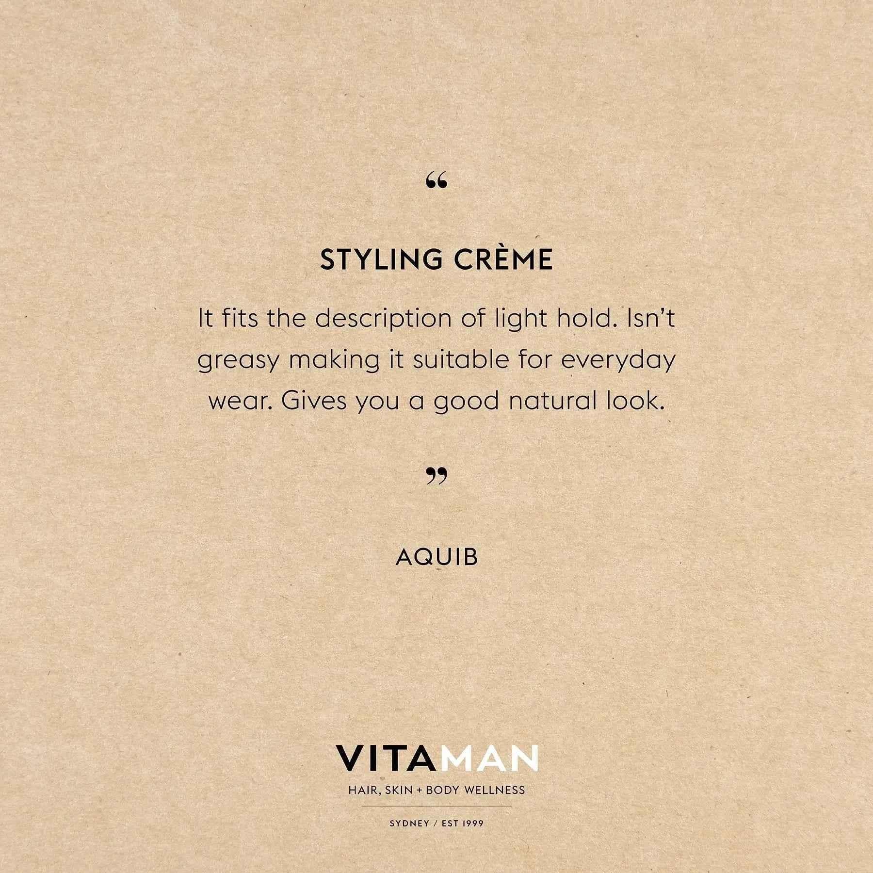 VITAMAN Australia Hair Styling Creme Light Hold in 100g jar, designed for effortless, flexible hairstyle styling.