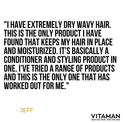 VITAMAN Australia Leave-In Hair Moisturiser in 250ml bottle showing smooth, shiny hair with healthy moisture.