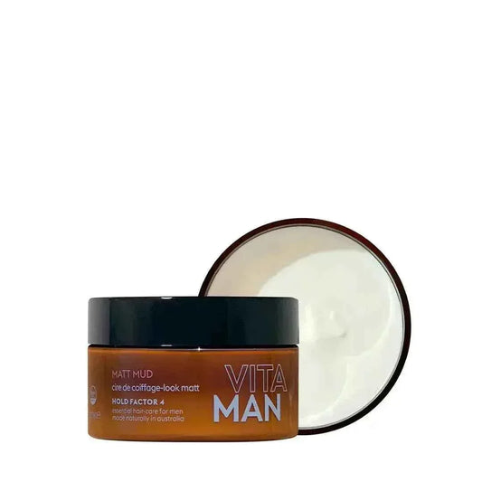 VITAMAN Australia Matt Mud Max Hold 100g hair styling clay with a natural matte finish and strong hold for all-day style.